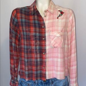 *CUSTOM DYED EMBELLISHED CROPPED FLANNEL